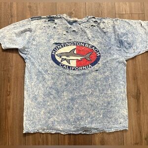 Huntington Beach California Surf Tee Acid Wash Distressed Grunge Y2K